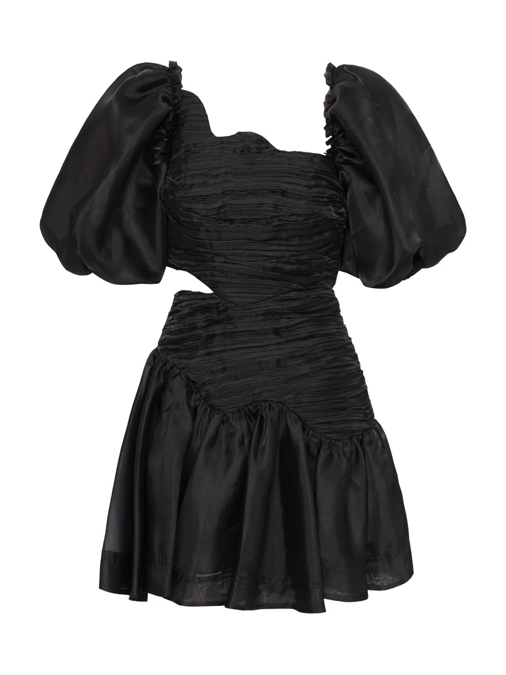 Aje Joan Black Organza Puff Sleeve Cutout Mini Dress AU 6 US 2